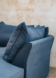 The Hastings Sofa Company Laurel Chaise Modular Two-Piece Sofa in Indigo Slubby Linen