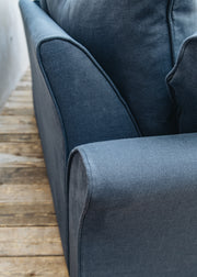 The Hastings Sofa Company Laurel Chaise Modular Two-Piece Sofa in Indigo Slubby Linen