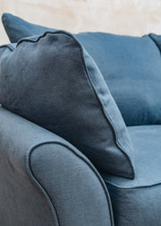 The Hastings Sofa Company Laurel Chaise Modular Two-Piece Sofa in Indigo Slubby Linen