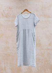 Lexia Long Round Neck Linen Dress in Pearla
