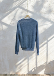 Kenny Ryder Margaret Howell Textured Blue/Grey Cotton & Wool Crewneck - S/M