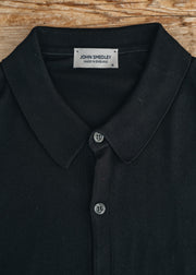 John Smedley Folke Short Sleeved Polo Button Through Shirt in Black