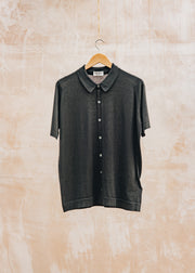 John Smedley Folke Short Sleeved Polo Button Through Shirt in Black