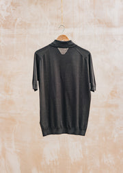 John Smedley Folke Short Sleeved Polo Button Through Shirt in Black