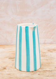 Musango Pottery Candy Stripe Pitcher in Turquoise