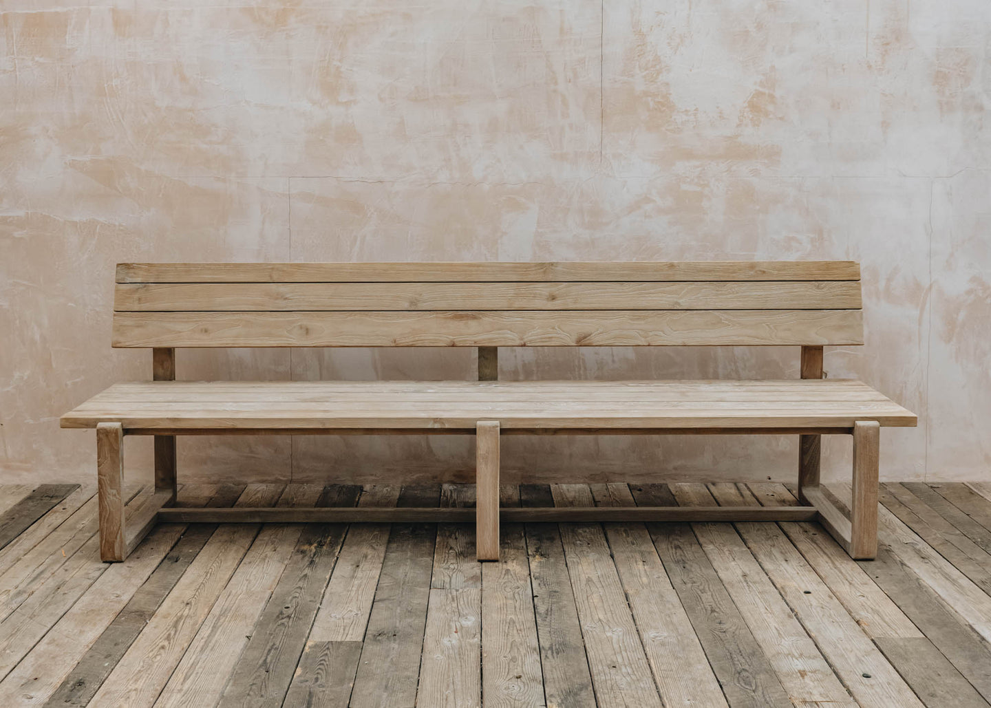 Gommaire Oslo Large Teak Park Bench in Natural Grey