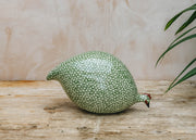 Sarl Caillard Deco Pecking Ceramic Guinea Fowl in Anise Green Spotted Chrome Green