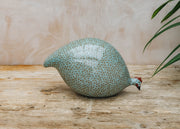 Sarl Caillard Deco Pecking Ceramic Guinea Fowl in Grey Spotted Sky Blue