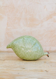 Sarl Caillard Deco Pecking Ceramic Guinea Fowl in Green Splashes Spotted White
