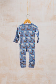 Pigeon Organics Babies' Kimono Romper in Bear and Fox Blue