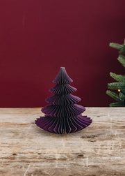 Bungalow Paper Pine Tree Decoration in Plum, 16cm