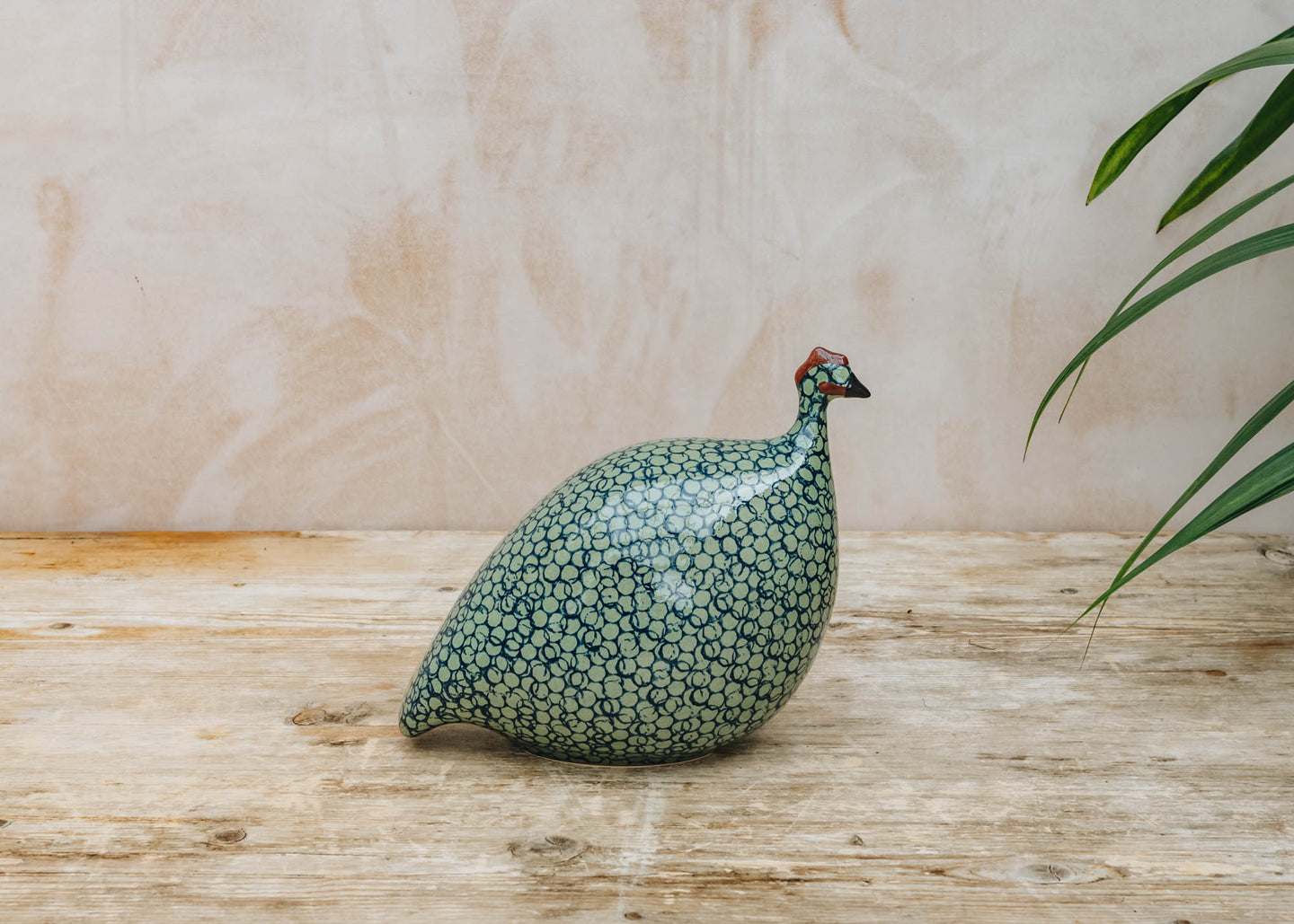 Small Ceramic Guinea Fowl in Green Spotted Cobalt