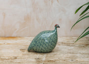 Sarl Caillard Deco Small Ceramic Guinea Fowl in Green Spotted Cobalt