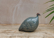 Sarl Caillard Deco Small Ceramic Guinea Fowl in Grey Spotted Cobalt