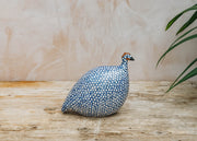 Small Ceramic Guinea Fowl in Matte White Spotted Cobalt