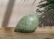 Sarl Caillard Deco Small Ceramic Guinea Fowl in Green Spotted Green