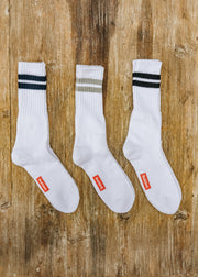 Healthknit Healthknit Three Pack of Socks in White and Mono Stripe