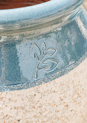 Terres D'Albine Olive Pot with Blue Neck with Burford Leaf Stamp, 90cm