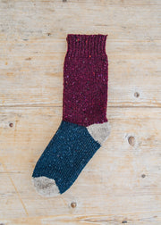 Two Left Feet Agencies Tricolour Socks with Burgundy Top