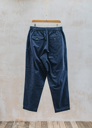 Universal Works Pleated Track Pants in Navy Brushed Moleskin