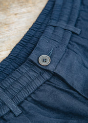 Universal Works Pleated Track Pants in Navy Brushed Moleskin
