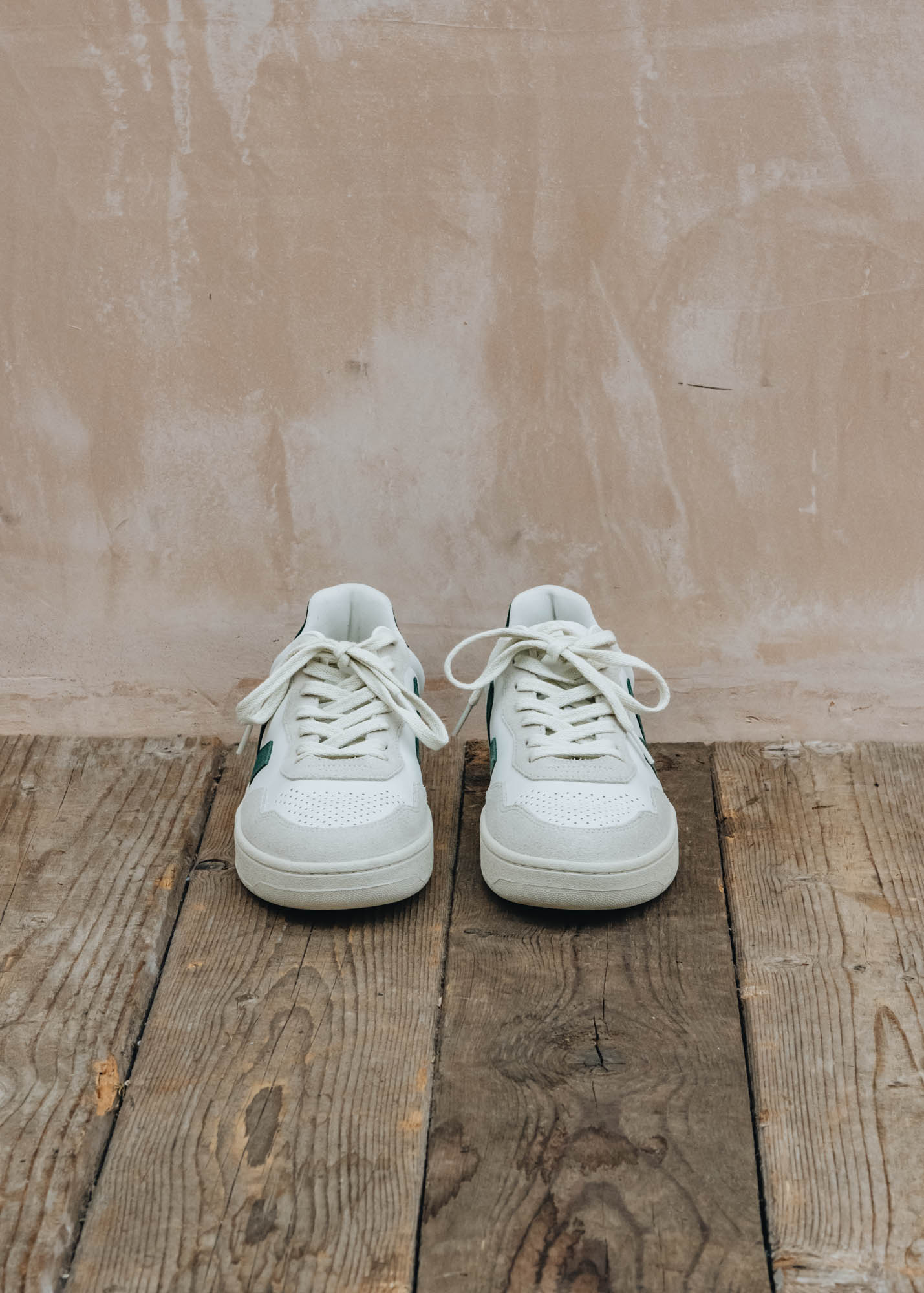 Veja V-90 Leather Trainers in Extra White and Cypress