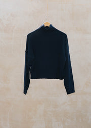 Van Kukil Reese High Neck Boxy Fit Jumper in Dark Sapphire