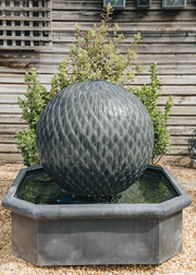 A Place in the Garden Leaf Ball Zinc Water Features with Octagonal Base