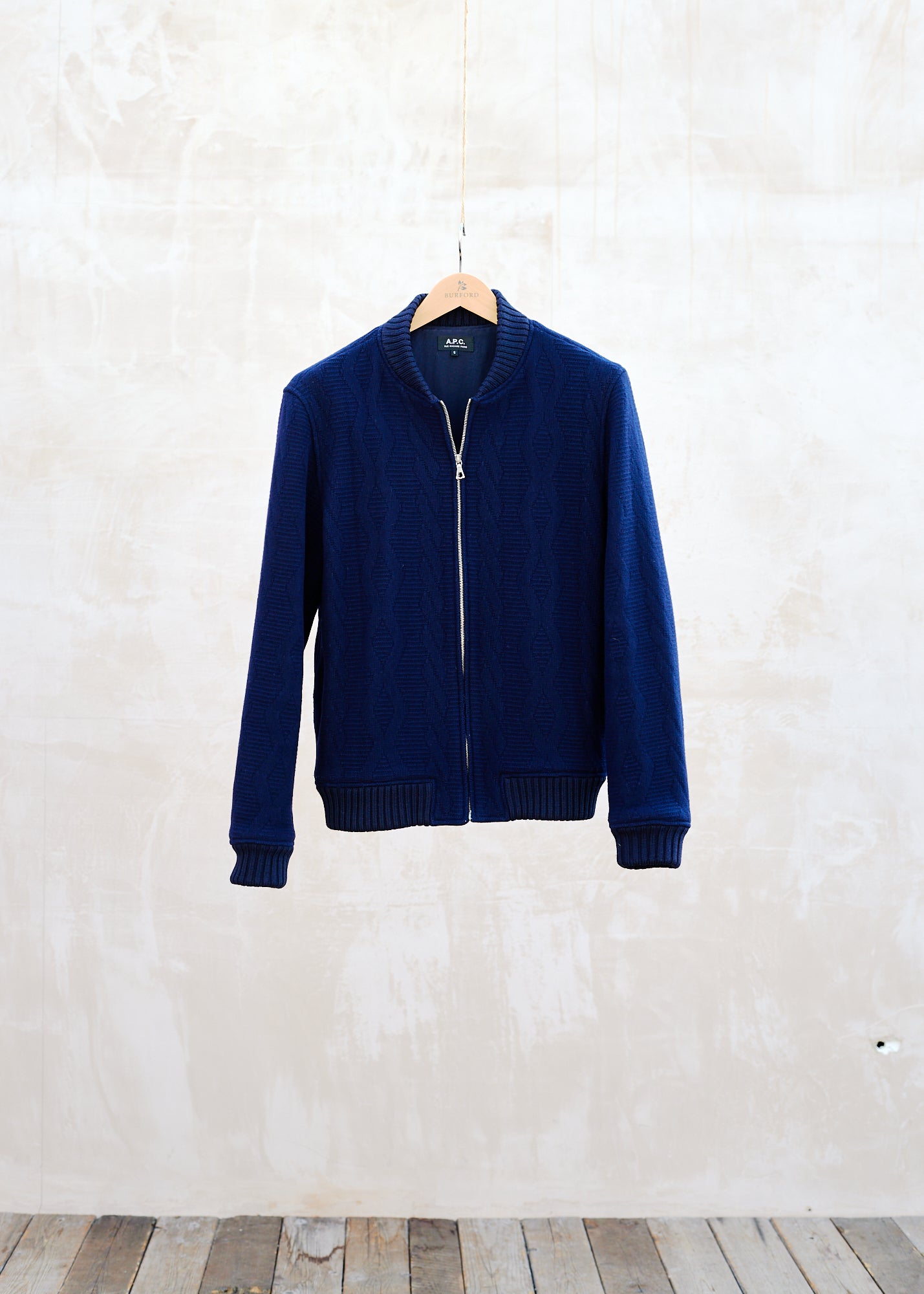 APC Navy Knitted Wool Bomber Jacket - M