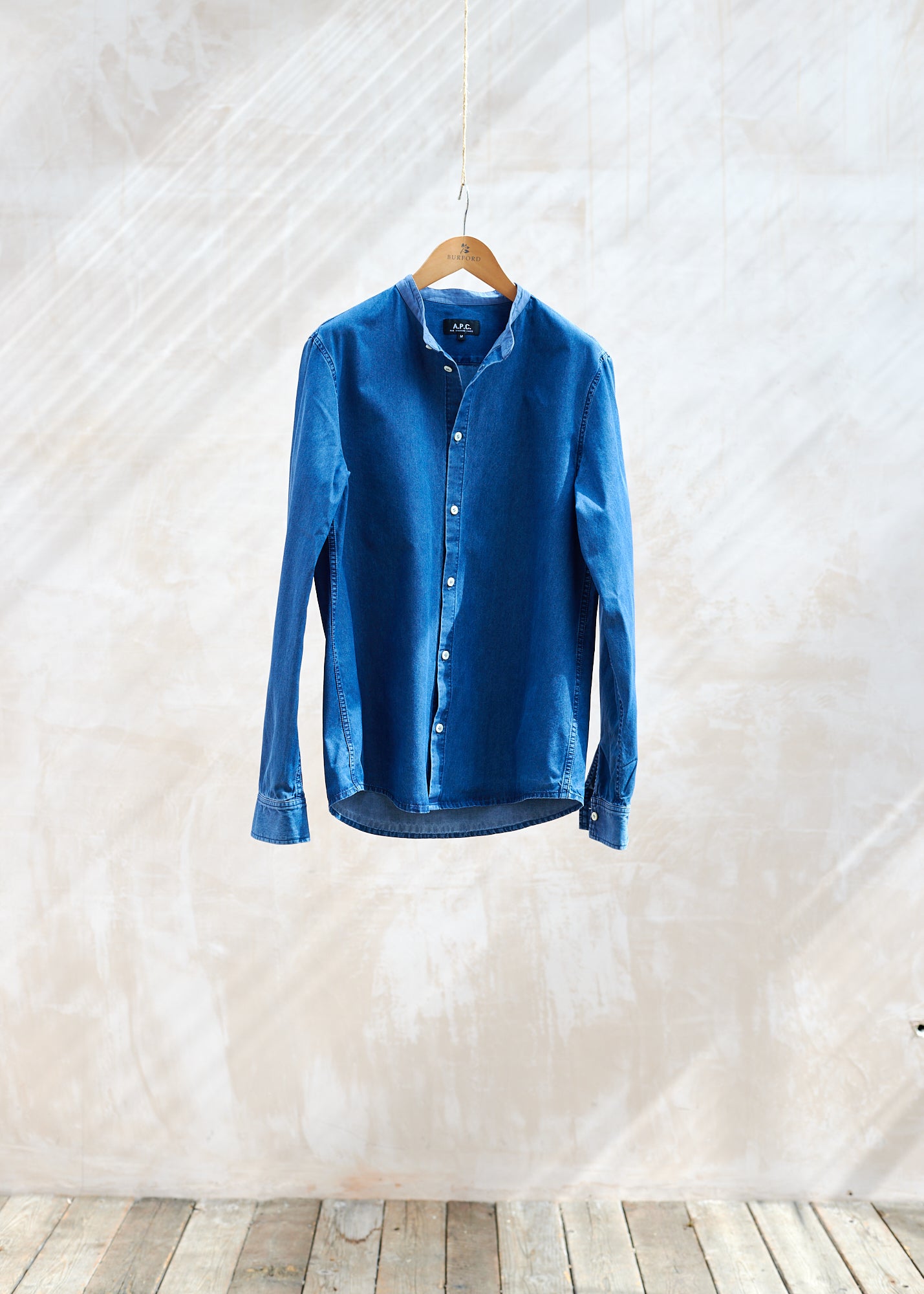 APC Blue Denim Collarless Shirt / M