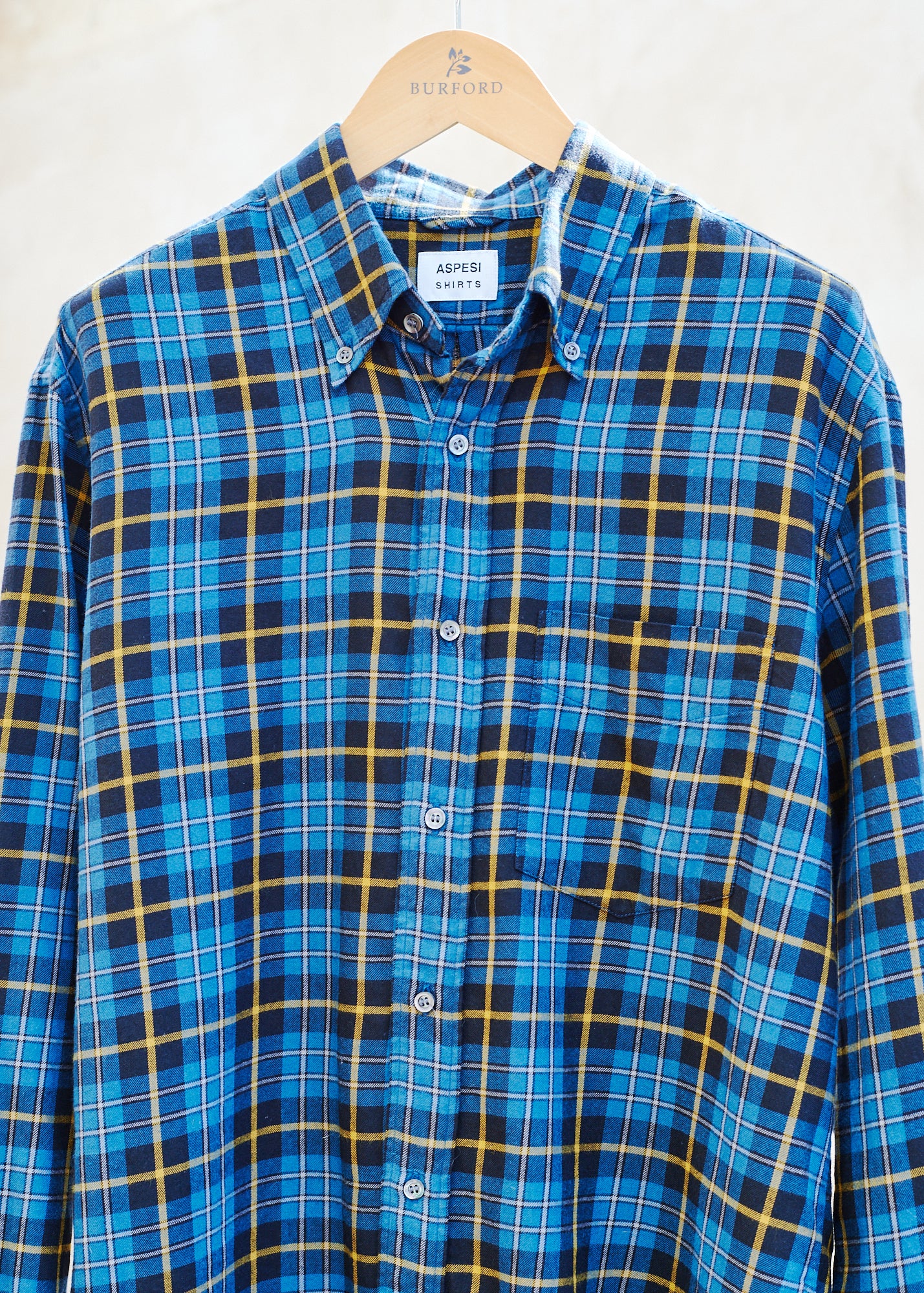 Kenny Ryder Aspesi Lightweight Cotton Flannel Checked Buttondown - M