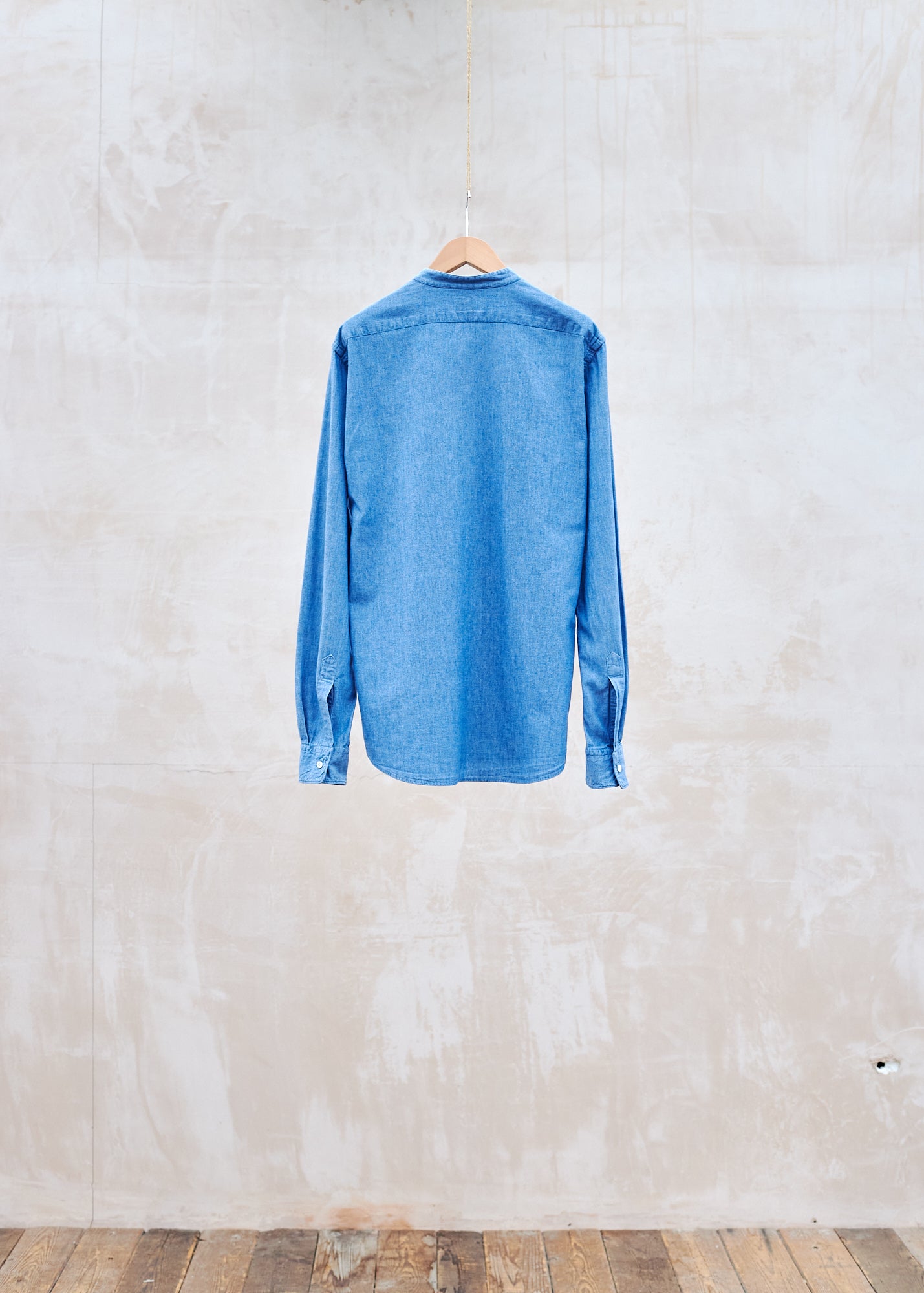 Kenny Ryder Aspesi Pure Cotton Chambray Collarless Shirt - M