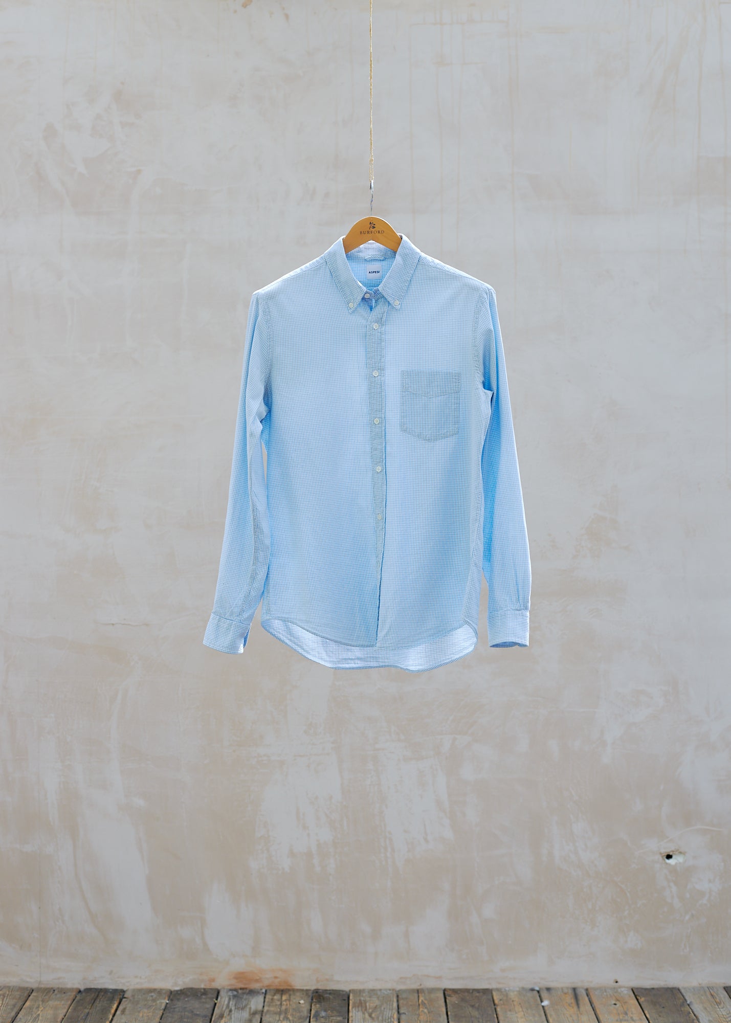 Aspesi Button-Down Light Blue Gingham Shirt - M