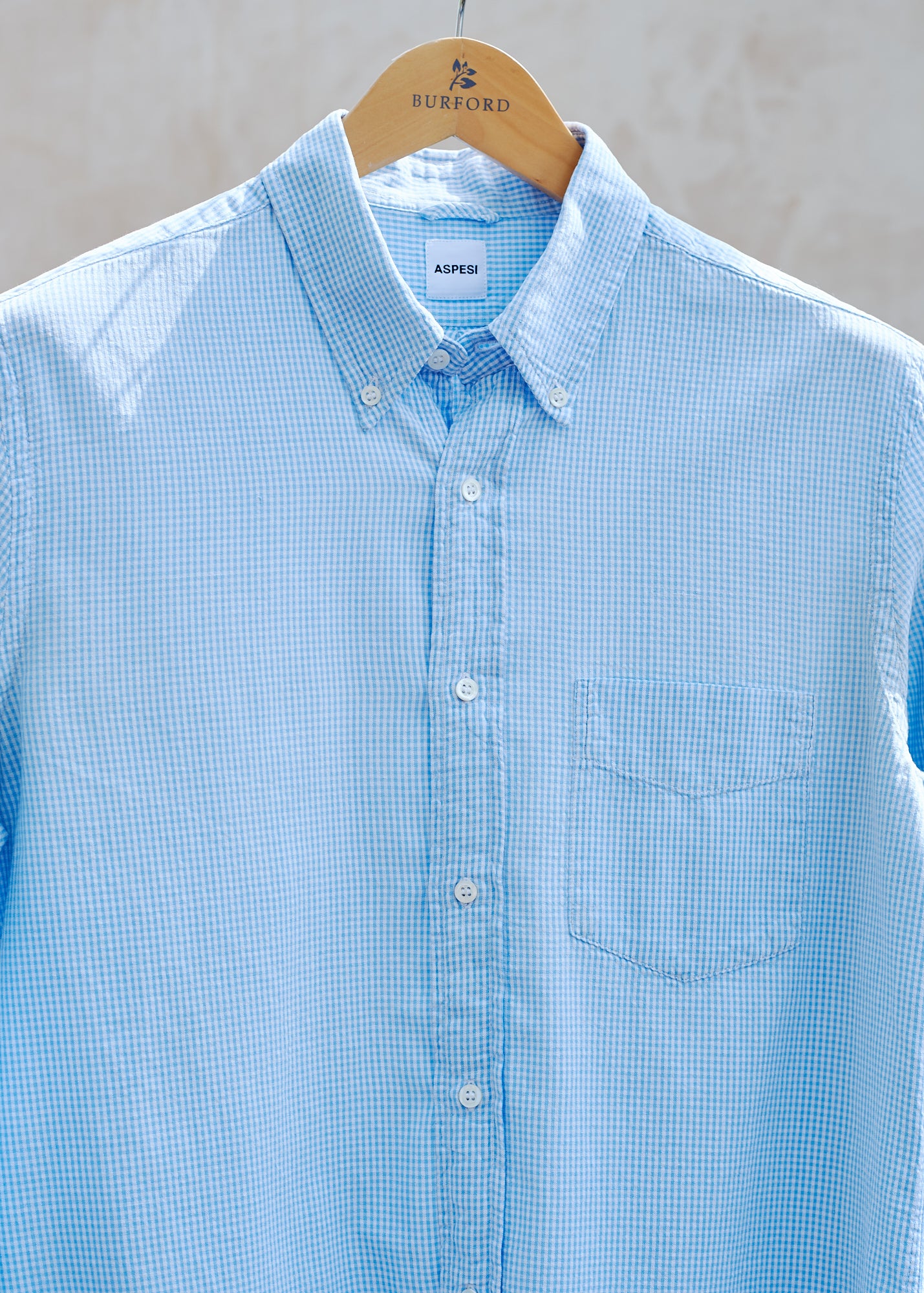 Kenny Ryder Aspesi Button-Down Light Blue Gingham Shirt - M