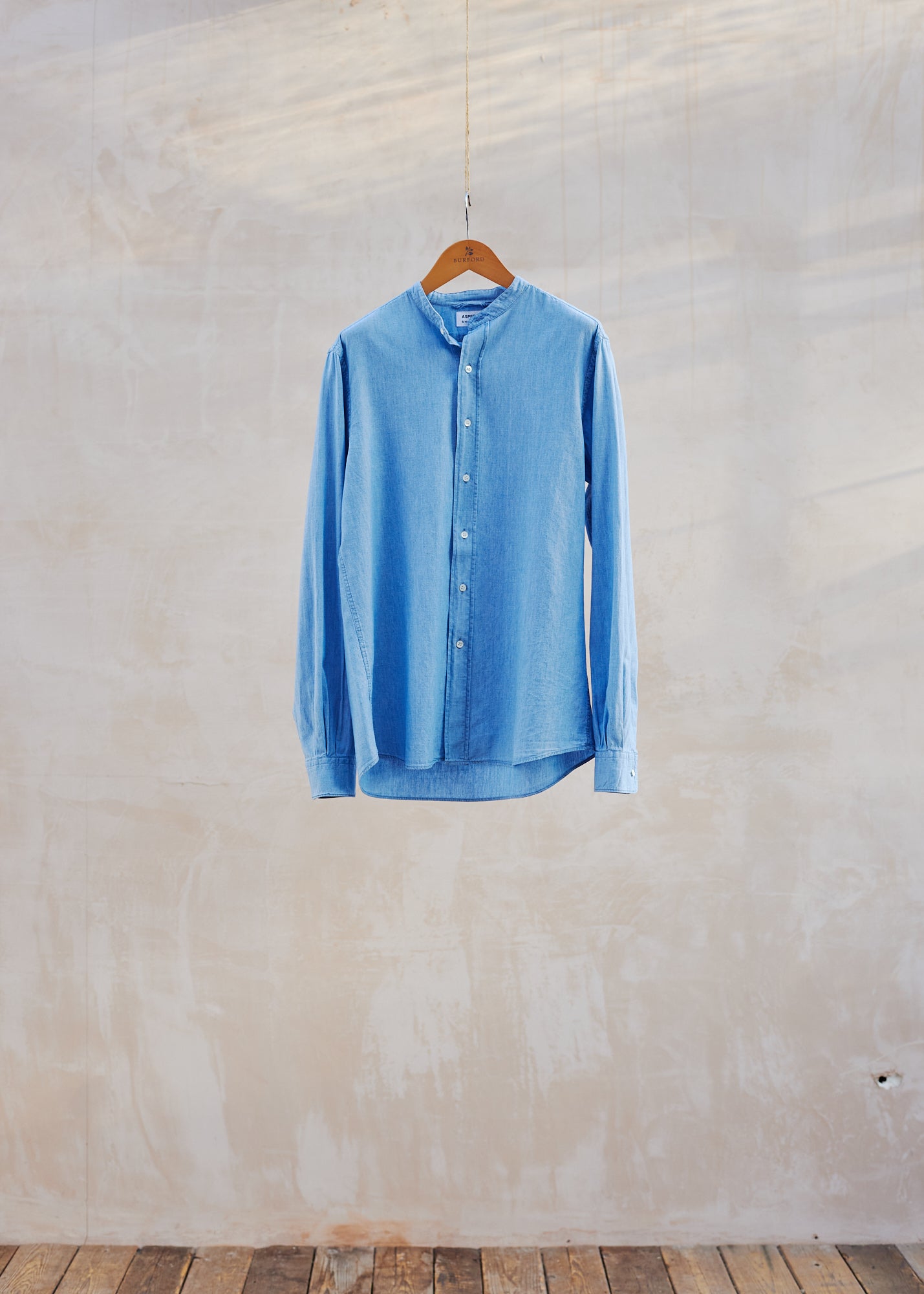 Kenny Ryder Aspesi Light Blue Cotton Collarless Shirt - M