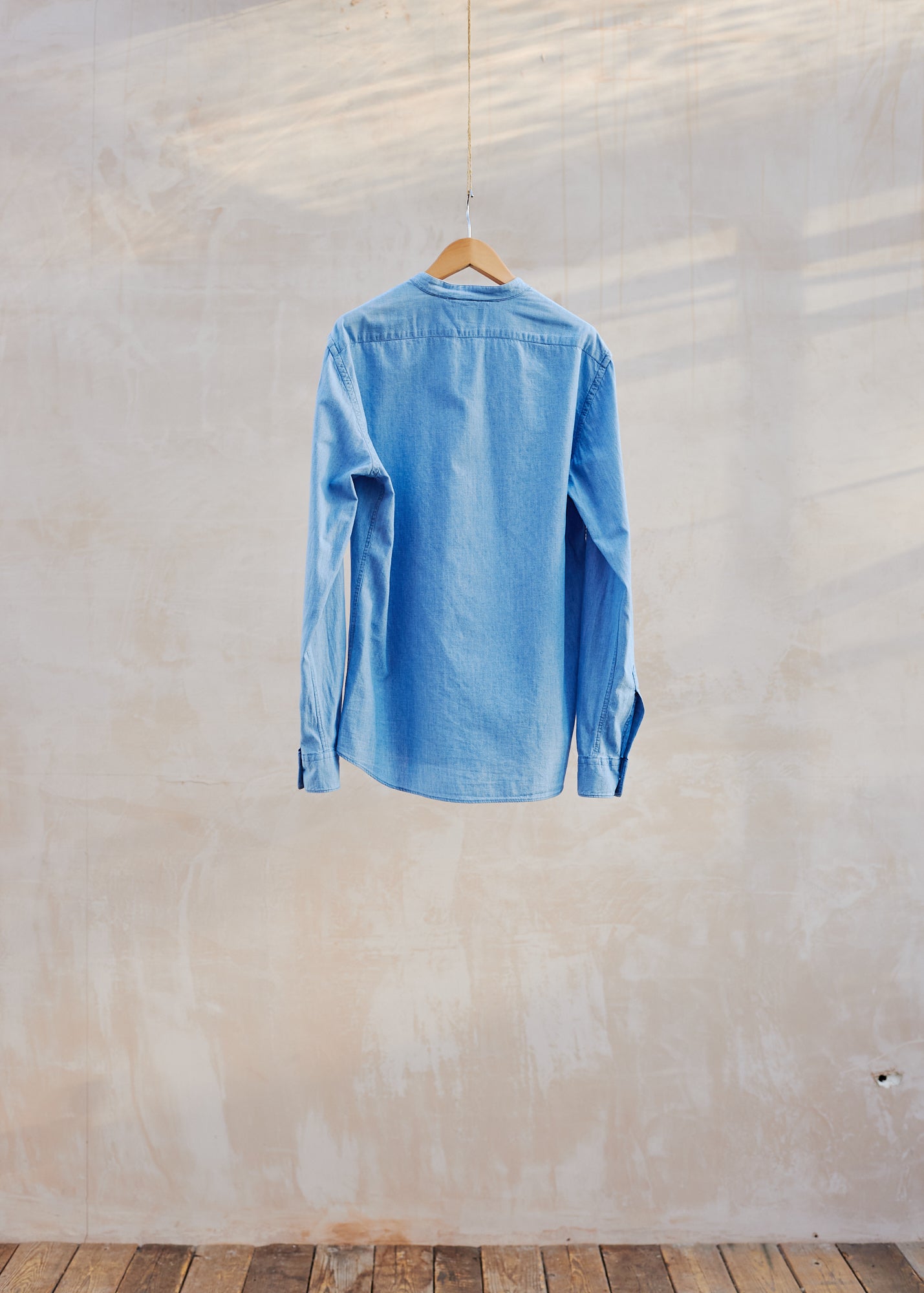 Kenny Ryder Aspesi Light Blue Cotton Collarless Shirt - M