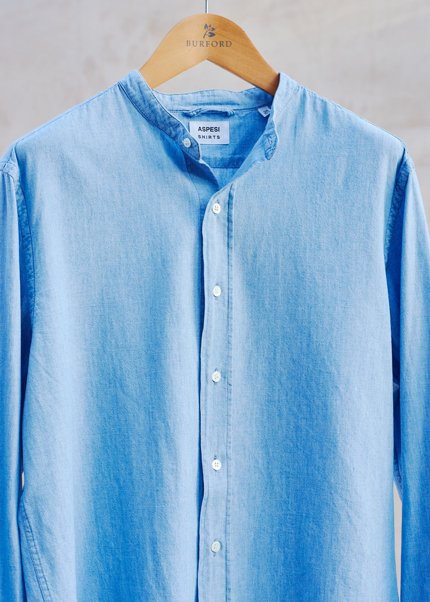 Kenny Ryder Aspesi Light Blue Cotton Collarless Shirt - M