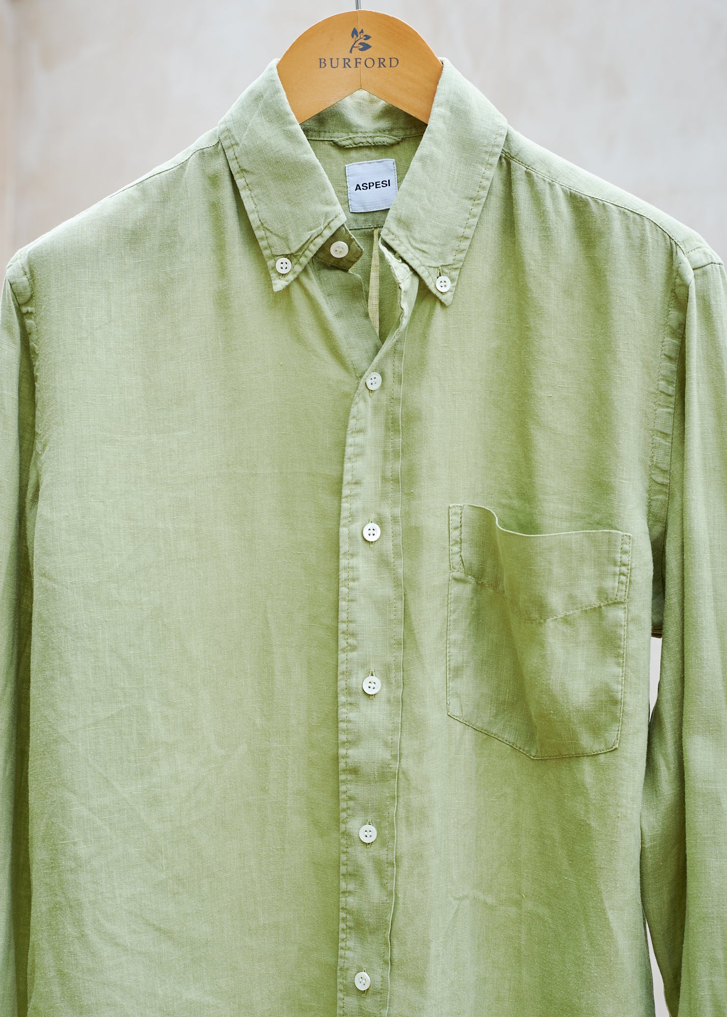 Kenny Ryder Aspesi Light Green Fine Linen Buttondown Shirt - M