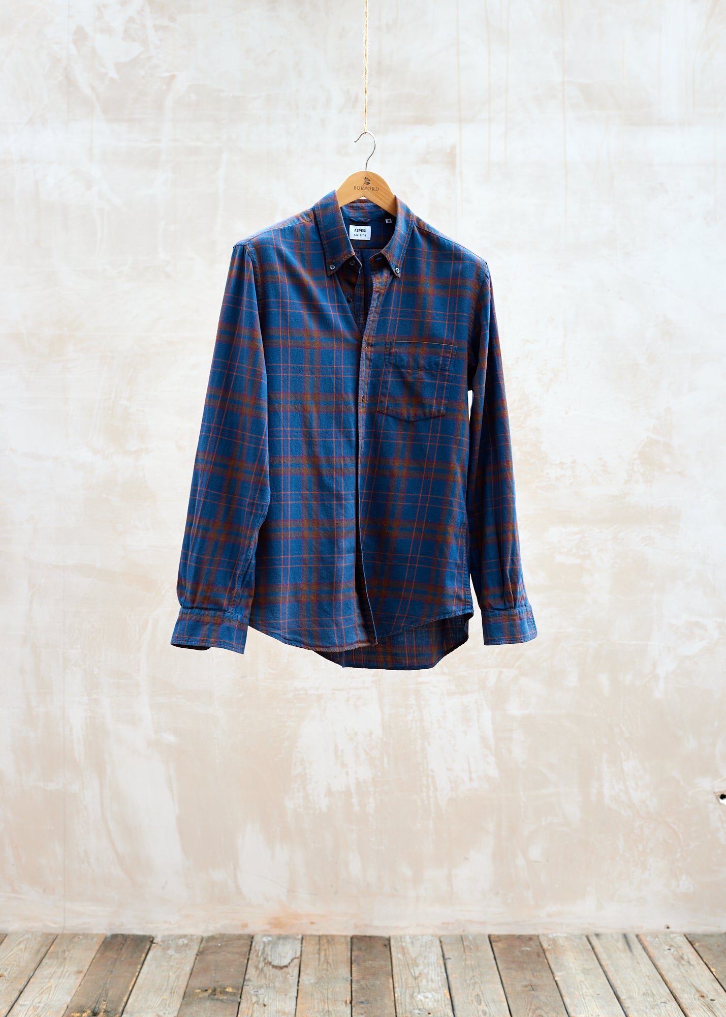 Aspesi Navy & Red Checked Cotton Flannel Shirt