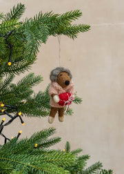 Bear with Christmas Present Felt Decoration