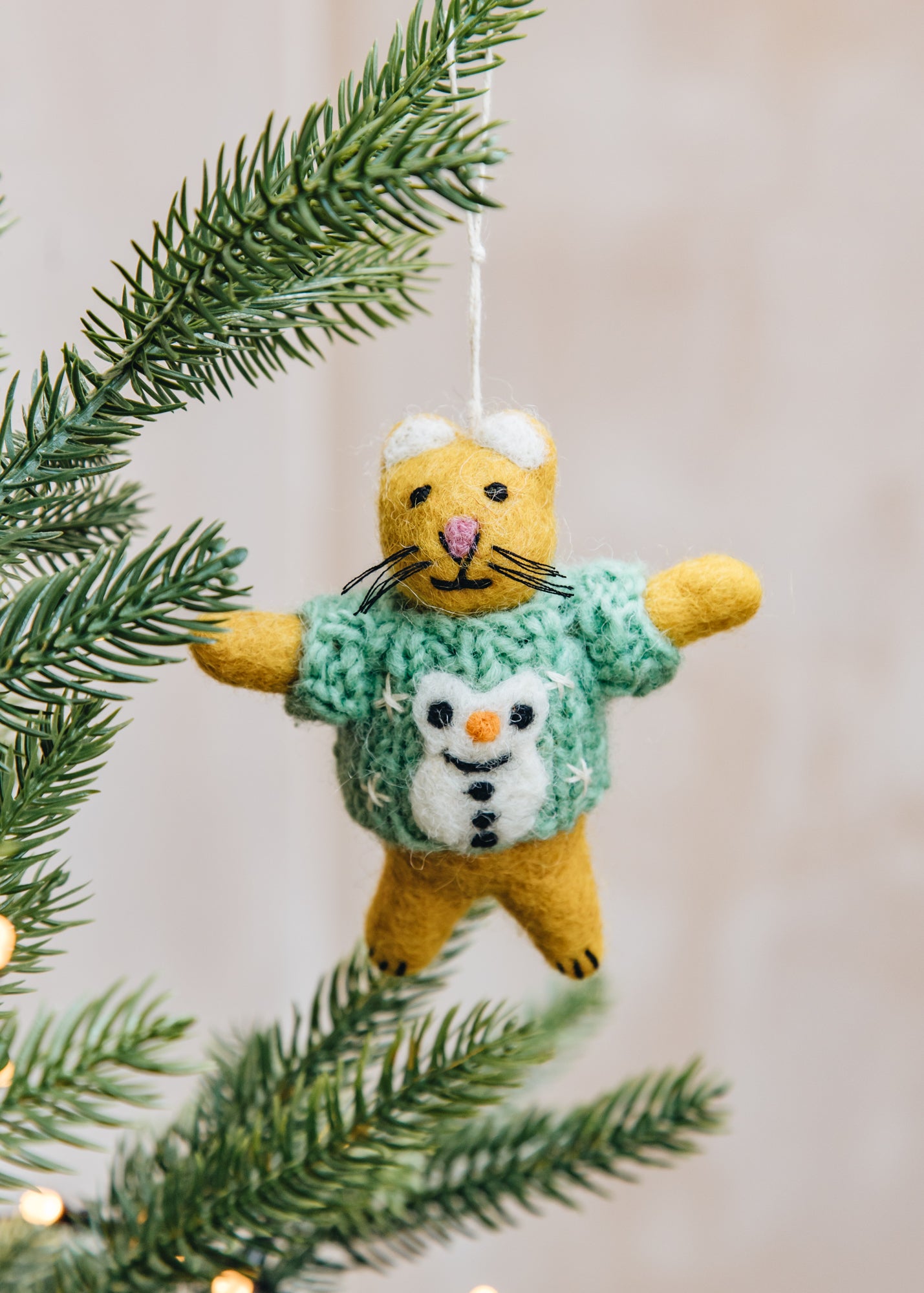 Cat with Snowman Sweater Ornament