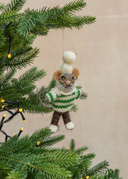 Grandfather Mouse with Slippers Felt Decoration