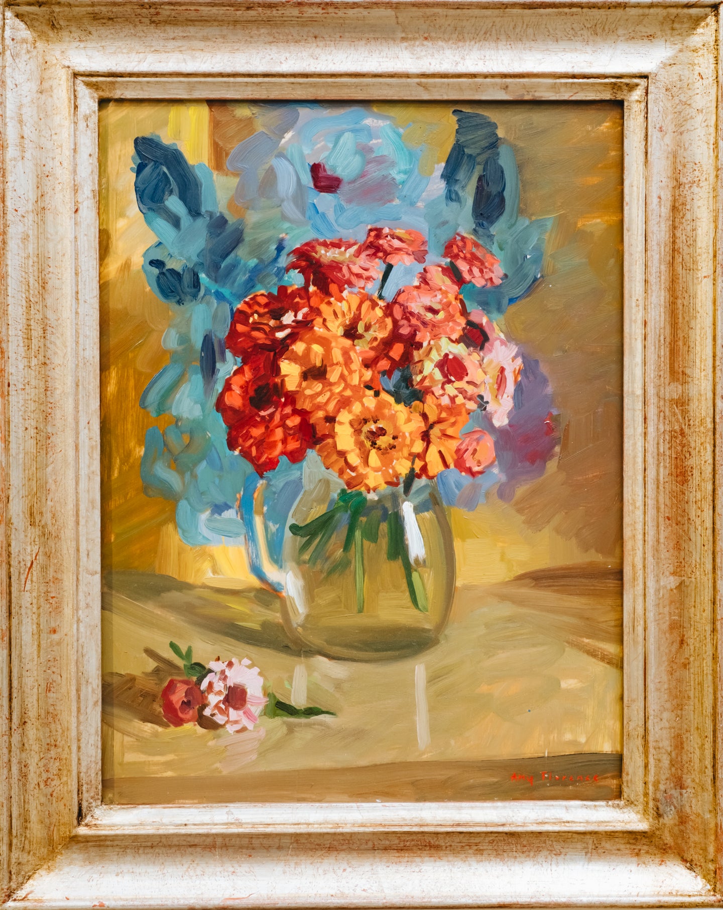 Zinnias on Gold