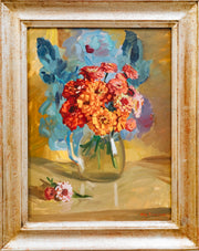 Zinnias on Gold
