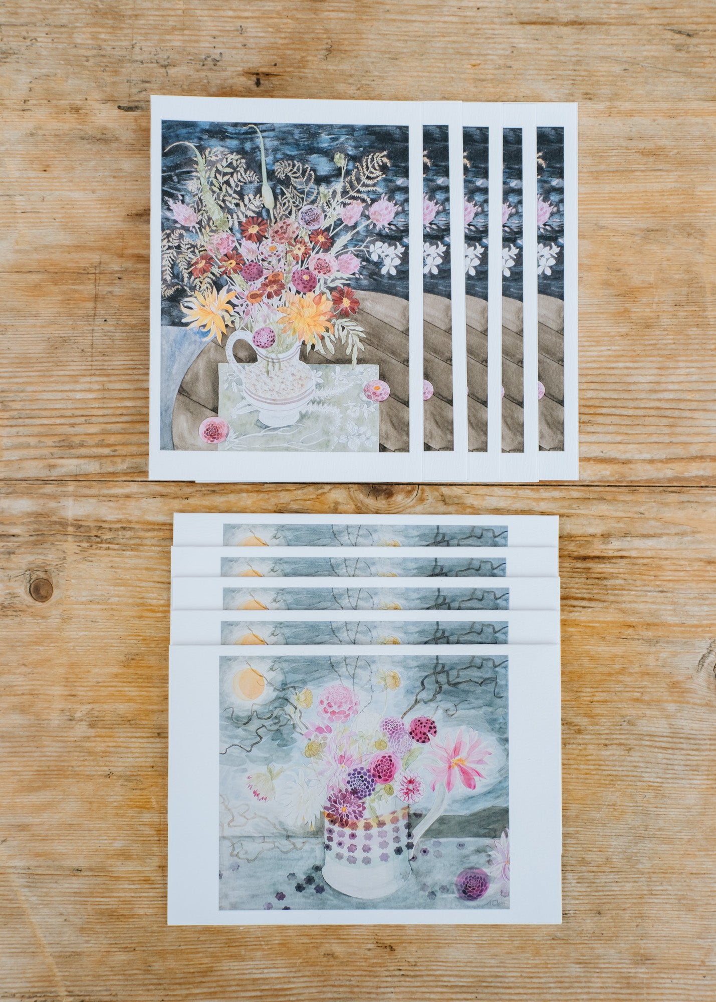 Art Angels Angie Lewin, 'Dahlias, Dark Sky' and 'Late Summer Flowers and Ferns' Printed Notecards, pack of ten