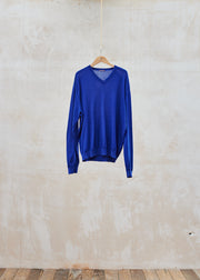 sandraalexandra Ballantyne Fine Cotton Knit Blue V-Neck - S