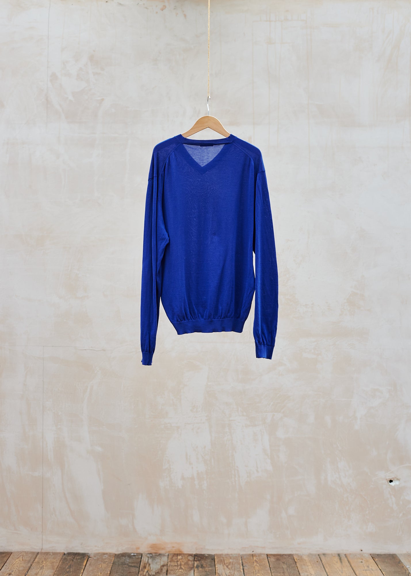 Kenny Ryder Ballantyne Fine Cotton Knit Blue V-Neck - S