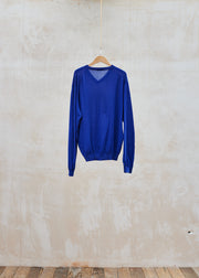 Kenny Ryder Ballantyne Fine Cotton Knit Blue V-Neck - S