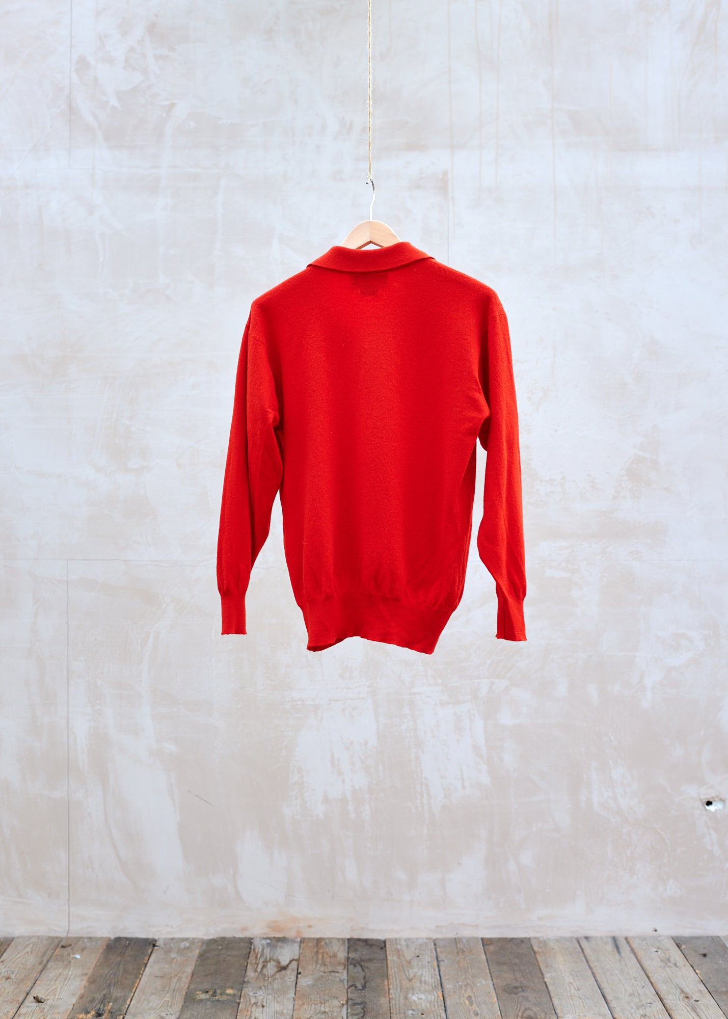 Ballantyne Red Pure Merino Wool Long-Sleeved Polo Jumper - L