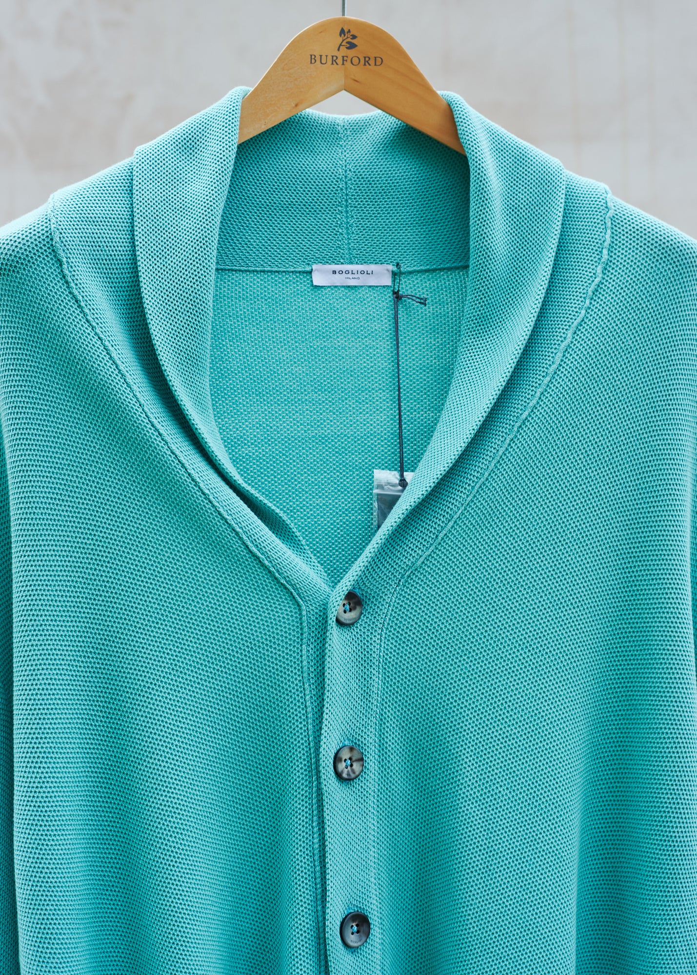 Boglioli Turquoise Cotton Shawl Collar Cardigan - XL/XXL – Burford